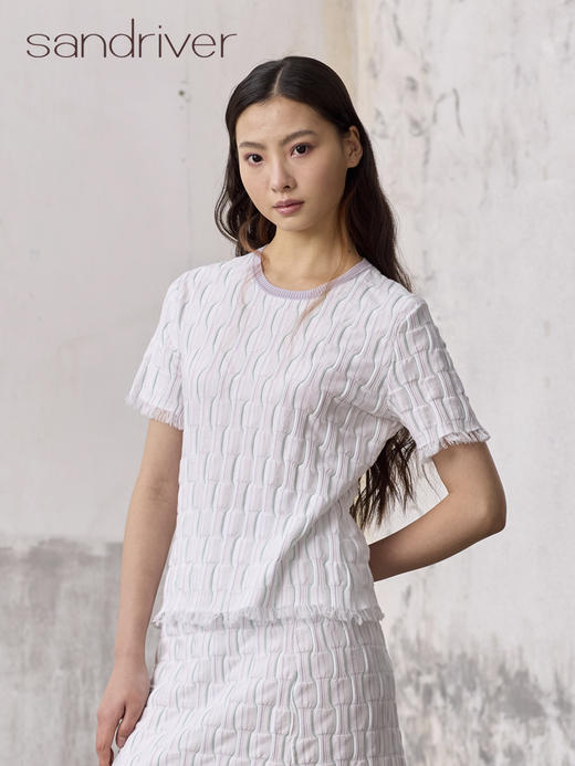 精梳棉自带流苏圆领衫SJS96W009A 商品图0