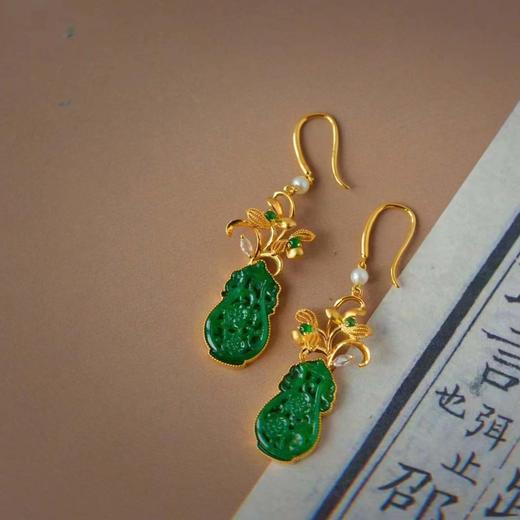 龢盒原创 18k幽兰翡翠瓶花耳坠耳环 商品图0