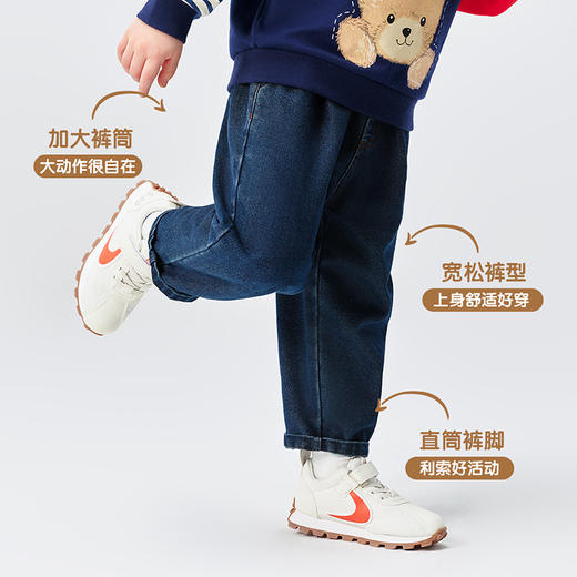 【110-150】【精典泰迪】儿童春秋牛仔裤简约立体小熊36.8%棉 31.4%聚酯纤维 28.4%再生纤维素纤维 1.2%亚麻 2.2%其他纤维 商品图1