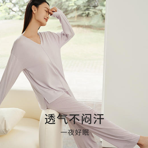【深睡眠蚕丝睡衣】100%桑蚕丝女真丝睡衣针织带罩杯家居服套装金三塔  YZFEA703（限价款） 商品图3