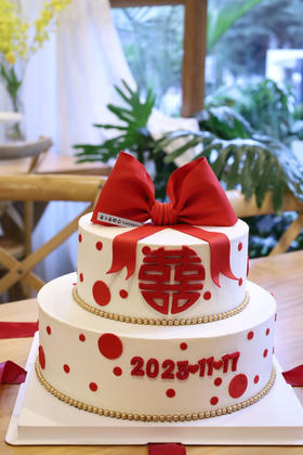 红色囍字波点蝴蝶结（图为10+8双层）