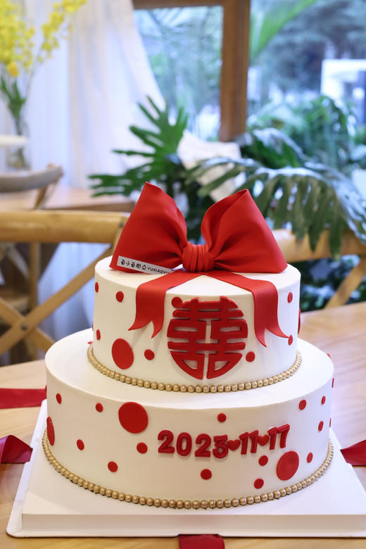 红色囍字波点蝴蝶结（图为10+8双层） 商品图0