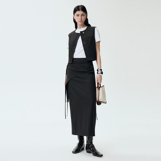 SELFWHO 黑色半身裙2024新款春季中长款小个子设计感显瘦包臀裙子 商品图1