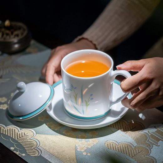 富玉 景德镇玲珑陶瓷茶杯春妍水杯大容量 带盖茶杯办公杯 商品图1