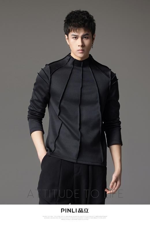 PINLI品立秋季新款纯色套头卫衣立体冚线拉链休闲潮牌男上衣B241209061 商品图0