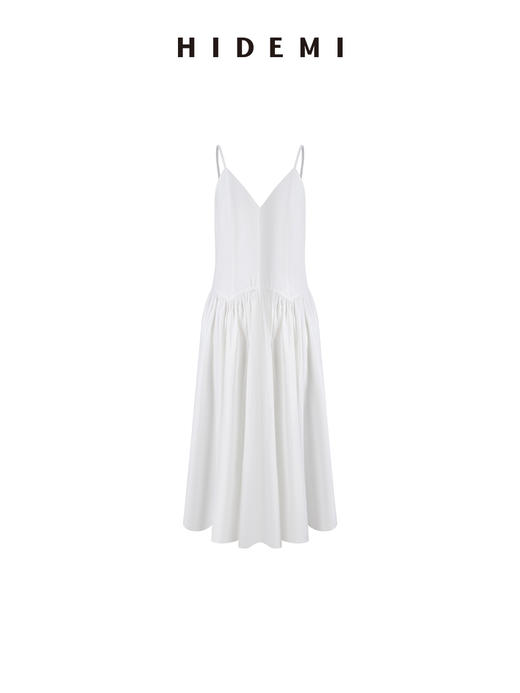 HIDEMI 极简设计感新款初春吊带V领式拼接压褶水洗棉夏季女装连衣裙 黑色/白色 商品图13