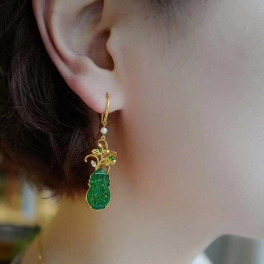 龢盒原创 18k幽兰翡翠瓶花耳坠耳环 商品图3