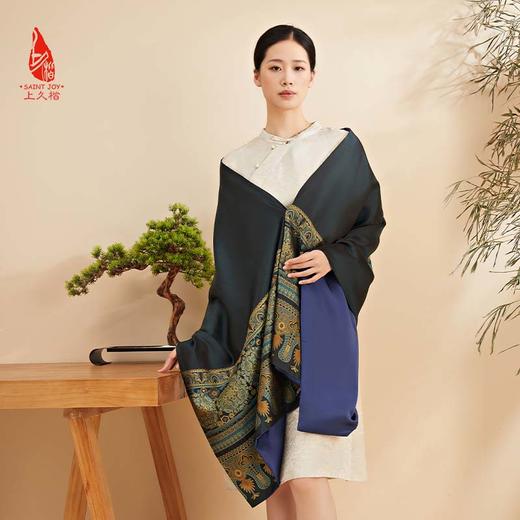 SAINTJOY/上久楷宋锦双面披肩 绽放·雪青色 孔雀兰CJ13265 商品图4