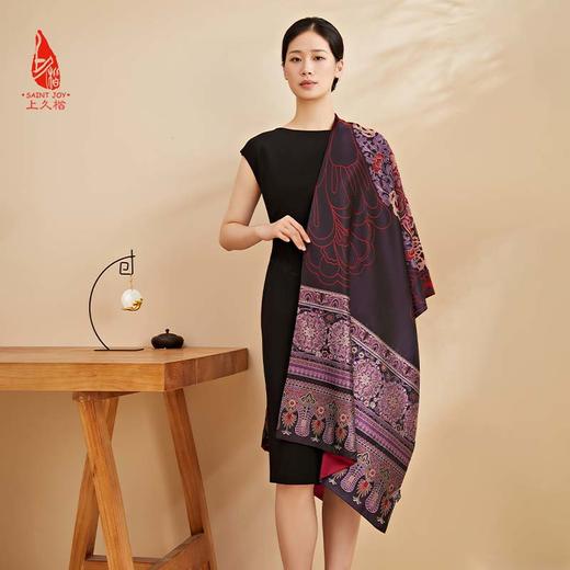 SAINTJOY/上久楷宋锦双面披肩 绽放·雪青色 孔雀兰CJ13265 商品图5
