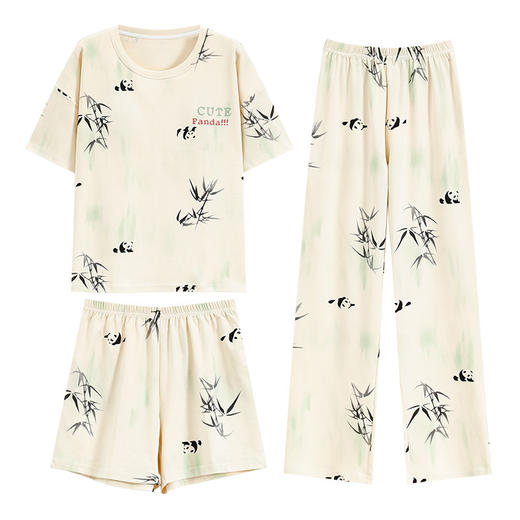 夏季【睡衣女款 短袖纯棉三件套】带胸垫可外穿 休闲宽松 夏天家居服套装 商品图4