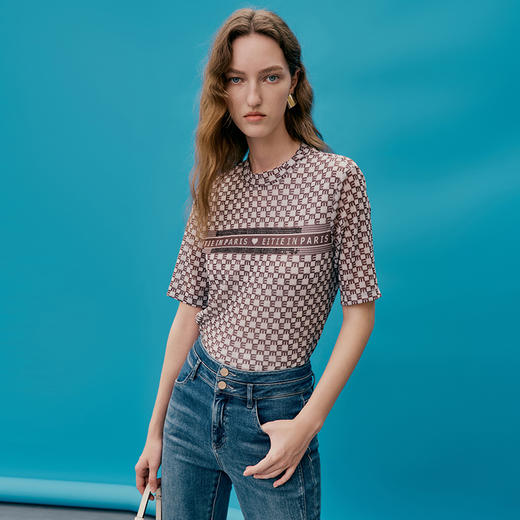 EITIEE爱特爱夏季新款舒适时尚简约亲肤打底短袖女上衣T恤7302002 商品图1