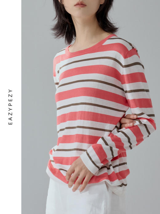 2024SS 丝棉高精纺圆领条纹针织衫 商品图0