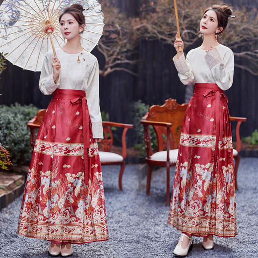新中式国风套装，高级感复古气质漂亮红色马面裙两件套HR-CPYY8001 商品图2