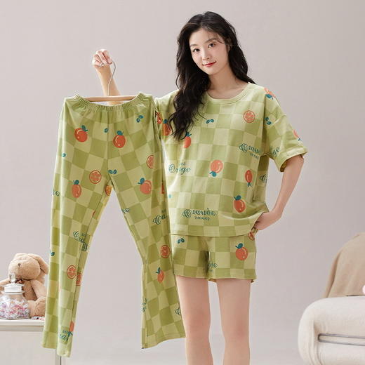 夏季【睡衣女款 短袖纯棉三件套】带胸垫可外穿 休闲宽松 夏天家居服套装 商品图7