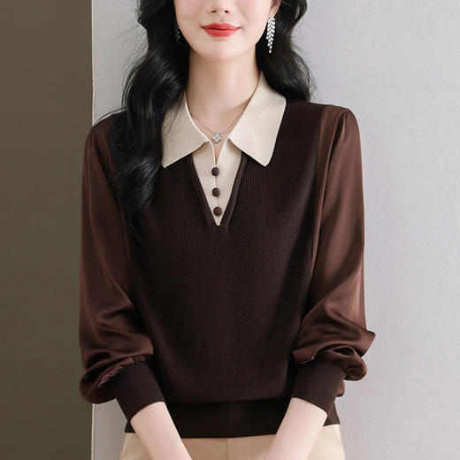 polo衫上衣时尚洋气，拼接翻领毛衣针织小衫CC-89-99801 商品图1