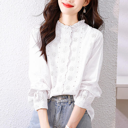 "雀说 春装蕾丝花边领杏色衬衫女刺绣花衬衣上衣4ZF- 021503" 商品图2