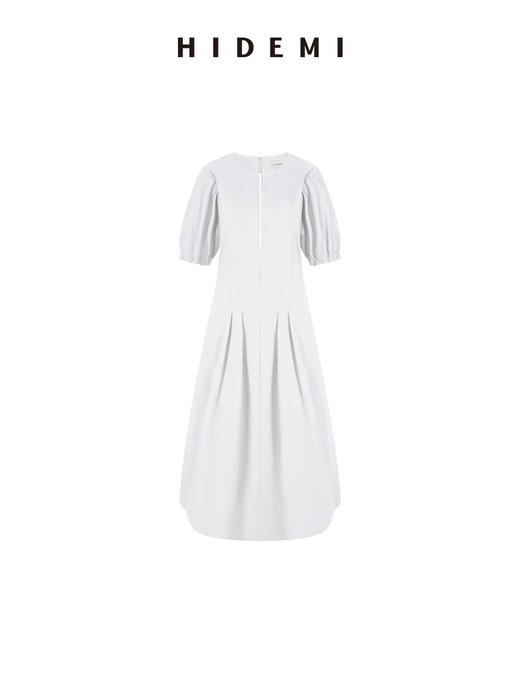 HIDEMI 极简显瘦小圆领立体收腰拉链泡泡袖连衣裙 商品图13