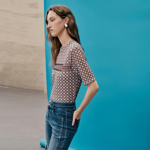 EITIEE爱特爱夏季新款舒适时尚简约亲肤打底短袖女上衣T恤7302002 商品图3