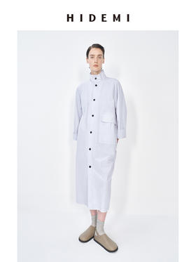 HIDEMI 极简微褶皱立领设计感宽松大廓形薄款多穿式长风衣