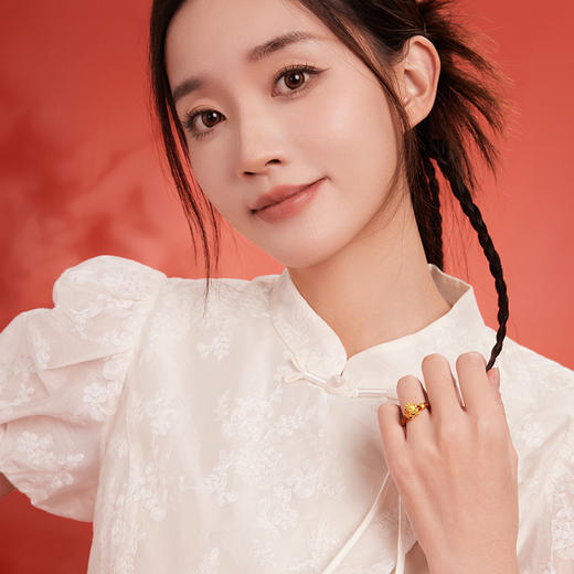 周六福黄金戒指足金女定价瑞吉貔貅玛瑙指圈春节新品系列送女友礼物 商品图5