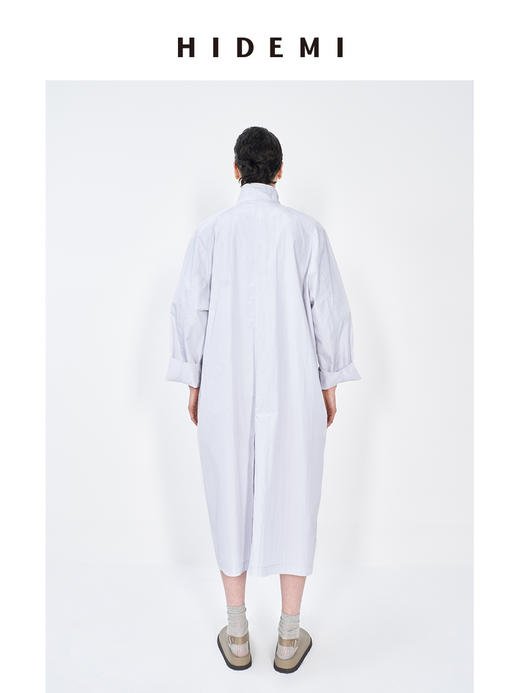 HIDEMI 极简微褶皱立领设计感宽松大廓形薄款多穿式长风衣 商品图8