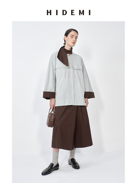 HIDEMI冰绿撞色针织领大口袋短夹克 商品图1