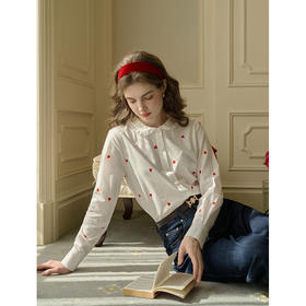 SimpleRetro情人节胶囊 蕾丝彼得潘领爱心刺绣衬衫女春季白色衬衣