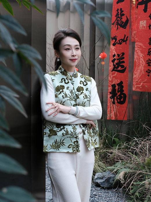 4380下架| 盛唐牡丹 |真丝漳绒 兰芝常生对襟马甲 商品图0