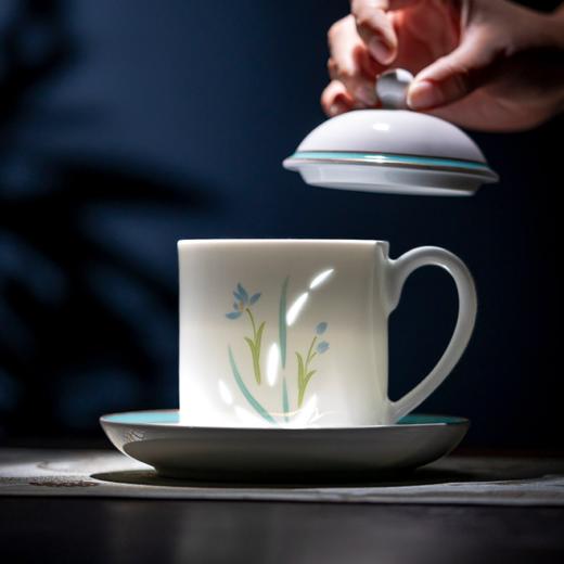 富玉 景德镇玲珑陶瓷茶杯春妍水杯大容量 带盖茶杯办公杯 商品图0