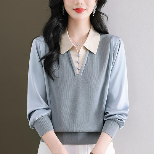 polo衫上衣时尚洋气，拼接翻领毛衣针织小衫CC-89-99801 商品图2