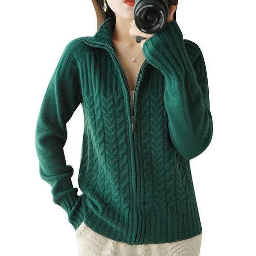 丁摩 春秋新款开衫女拉链毛衣外套100羊毛针织衫4ZF-021501 商品图3