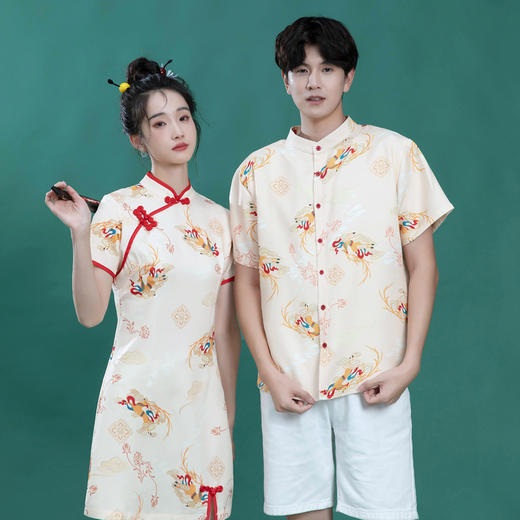 夏季【中国风情侣装 大码旗袍开叉设计感简约款】立领衬衫设计 印花不规则 国风潮流 商品图2