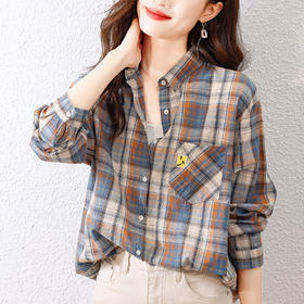 雀说 格子衬衫女春秋装上衣气质文艺复古纯棉衬衣4ZF-021506