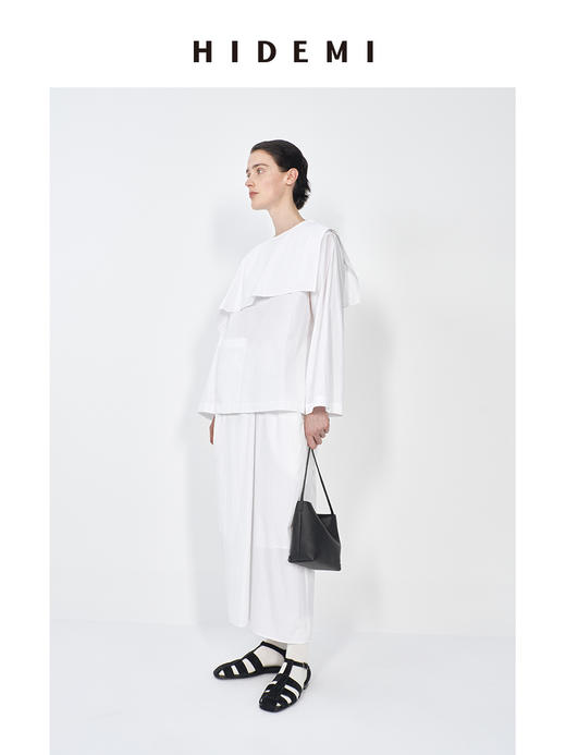 HIDEMI 极简微褶皱设计感可拆卸披肩领多穿式衬衫上衣半裙套装 商品图2