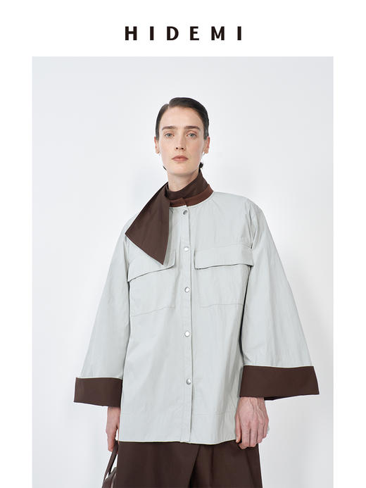 HIDEMI冰绿撞色针织领大口袋短夹克 商品图2