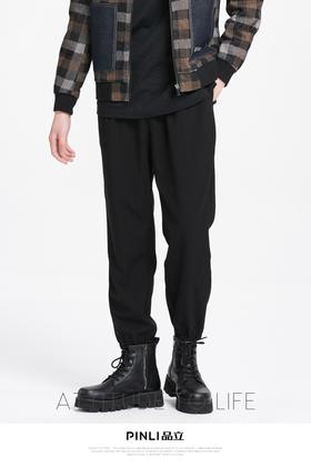 PINLI品立秋装新款百搭纯色直筒休闲束脚长裤男小脚裤子潮牌B213117122