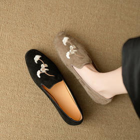 【预售5天】复古乐福鞋，磨砂刺绣平跟女单鞋一脚蹬小皮鞋NJMK&K890