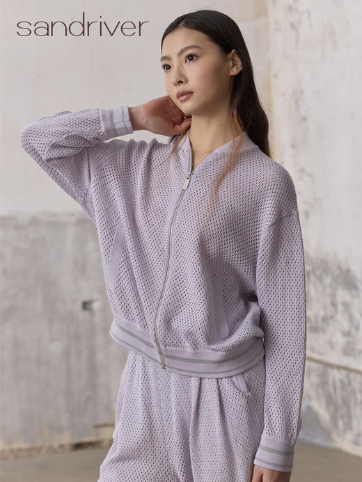 精梳棉镂空拉链夹克衫SJS96W008N 商品图0