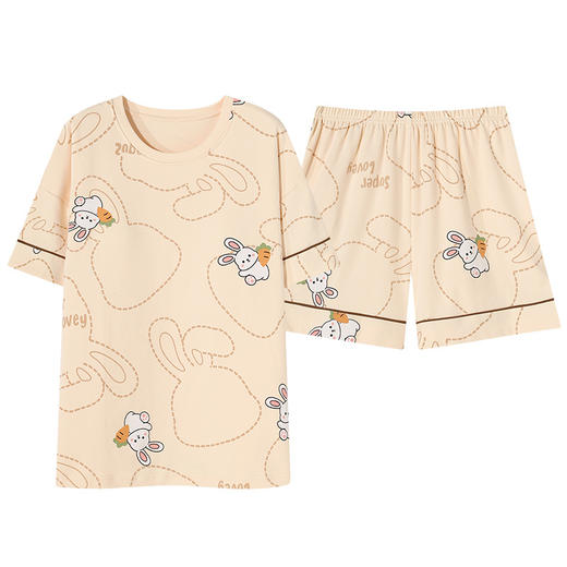 2025新款【带胸垫睡衣女 夏天纯棉短袖套装】初夏款 家居服女 网红风夏季家居服 商品图4