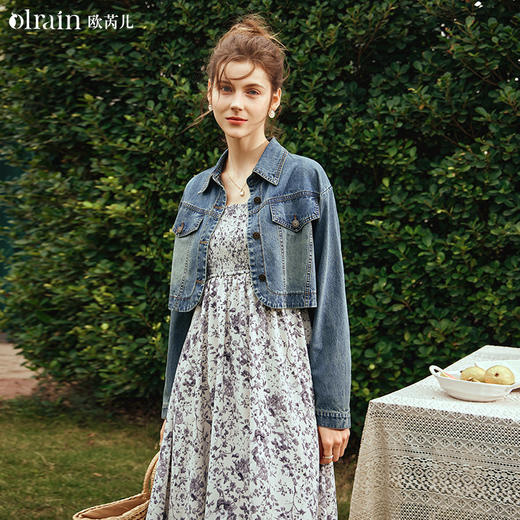 OLrain欧芮儿水洗蓝牛仔短外套女春季2024年新款复古简约百搭上衣 商品图0