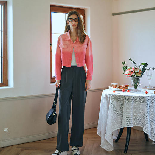 欧芮儿渐变粉色牛仔外套女短款春2024新款宽松水洗夹克上衣高级感 商品图4