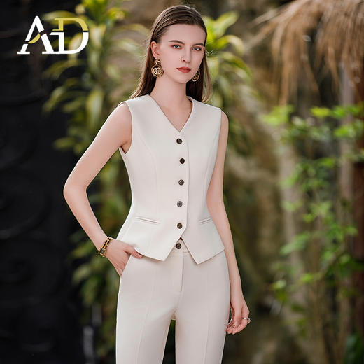 AD高档西装马夹上衣秋装2023新款职业装工作服总裁马甲正装套装裤 商品图1