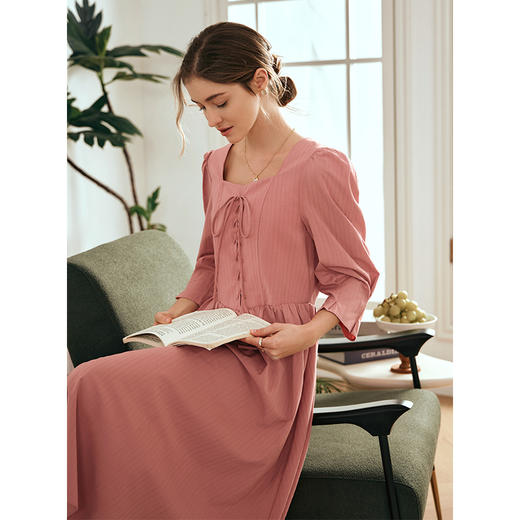 OLrain欧芮儿法式珊瑚粉连衣裙女早春2024新款茶歇收腰泡泡袖裙子 商品图1