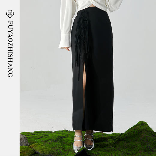 扶摇 高级感气质开叉半身裙女夏季新款国风系带高腰裙子秋季 商品图0