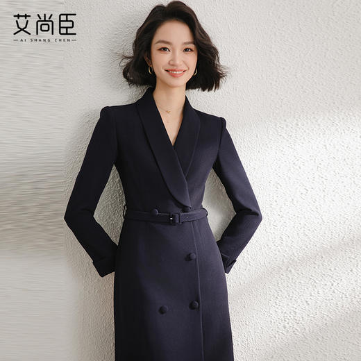 气质西装式连衣裙女2024早春新款时尚藏青色双排扣裙子通勤工作服 商品图1
