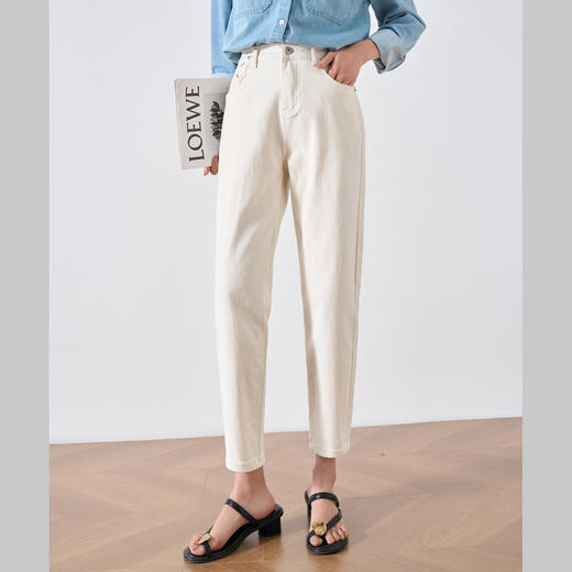 OLrain欧芮儿杏色牛仔裤女春季2024年新款通勤休闲百搭九分老爹裤 商品图0