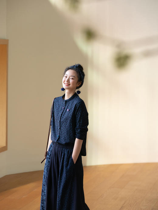 牧衣游原创 拔染印花棉麻衬衫植物染酵洗文艺碎花上衣百搭 踏山 商品图0