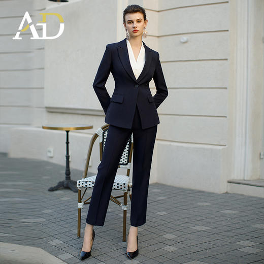 AD高端商务正装套装女藏青色职业装两件套时尚气质西服售楼部工装 商品图3