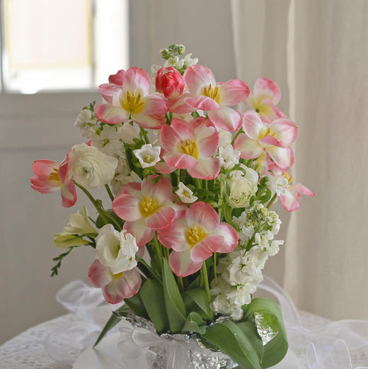 《词不达意，可寄春风》粉色郁金香白色紫罗兰透视花盒 商品图5