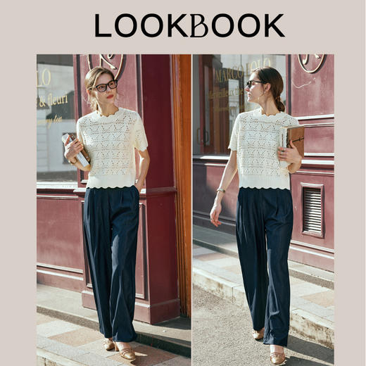 OLrain欧芮儿法式杏白色针织衫女早春2024新款宽松度假风镂空上衣 商品图4